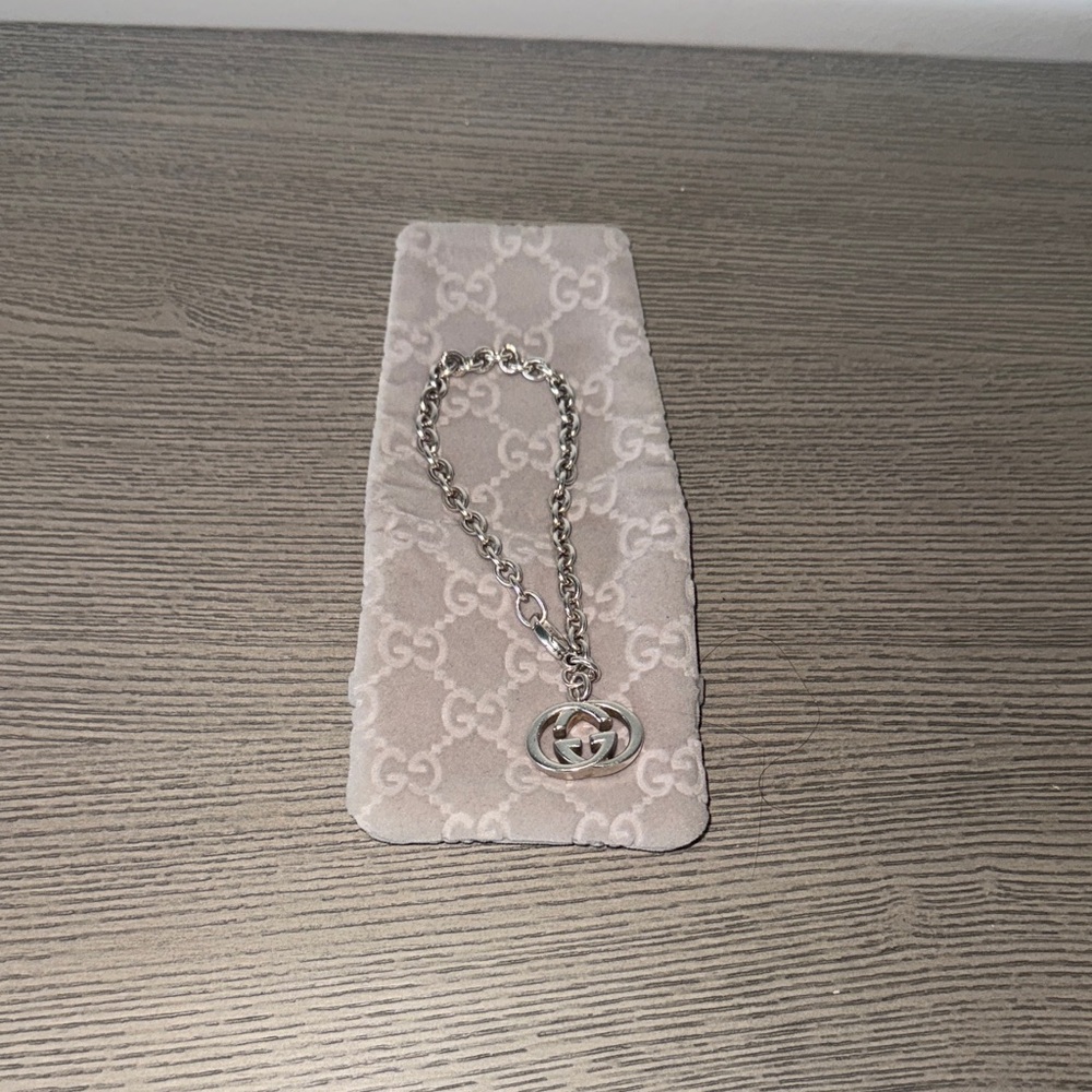 Gucci Silver Logo Charm Bracelet